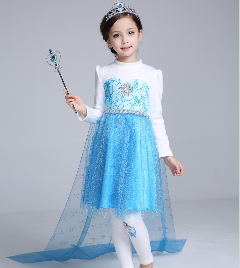 F68131 Wholesale blue long sleeved dress pure cotton princess dress